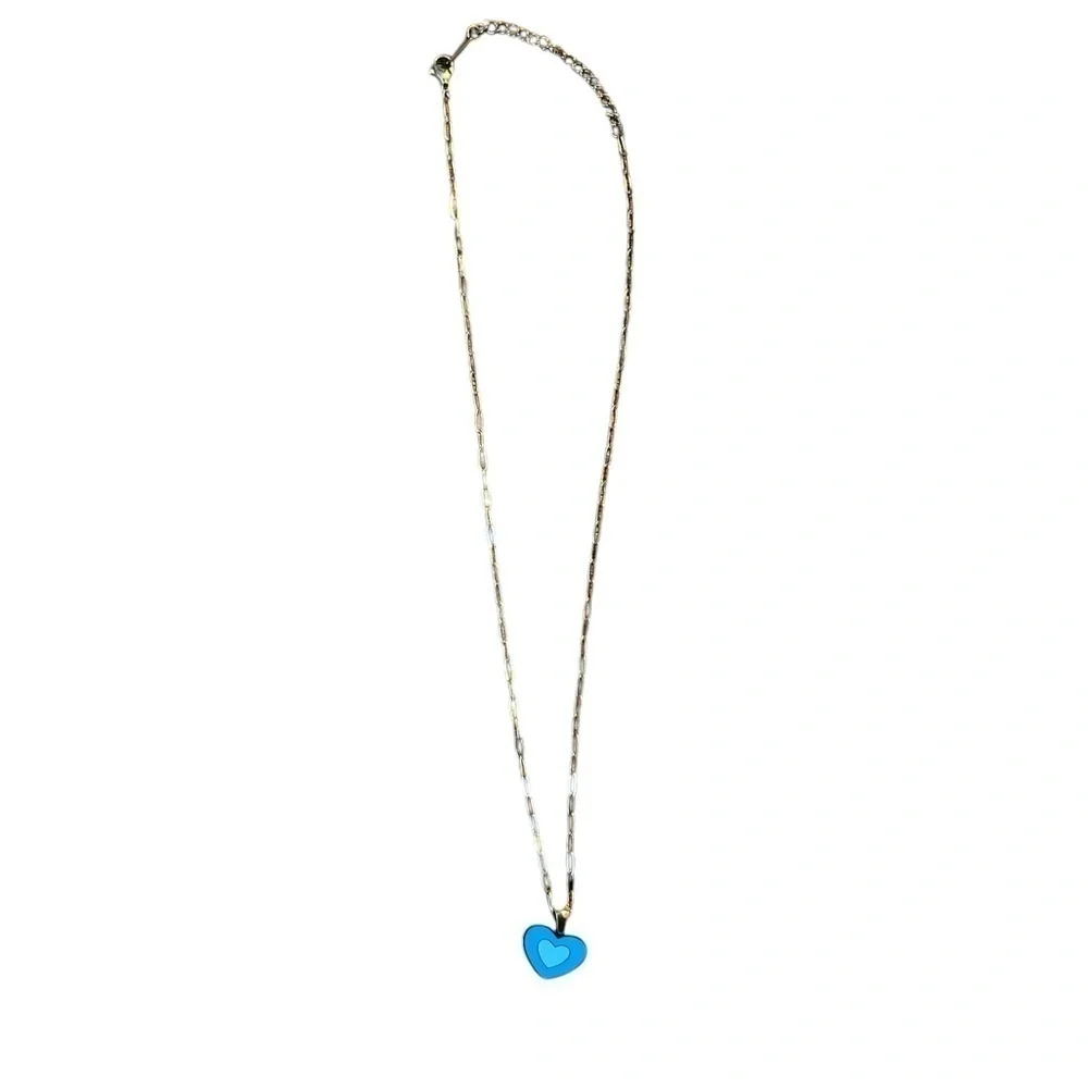 Gold Necklace with Blue Heart Pendant
